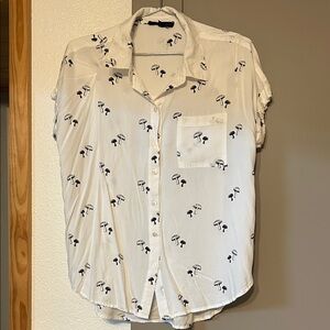 White Shirt with Black Mushroom Print